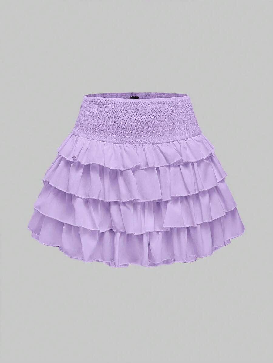 ROMWE J-Fashion Women's Casual Solid Color Cake Skirt, Summer - Mauve Purple - View 1