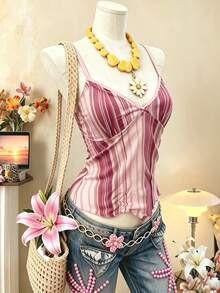 Lalippa Women's Casual Striped Camisole Top, Summer - Pink - View 1