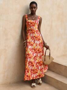 SHEIN Ladiora Women's Summer Casual Vacation Floral Print Backless Tie-Front Dress - Multicolor - View 5