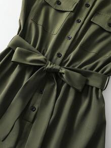 Balvessa Women's Solid Color Belted Front Button Casual Sleeveless Jumpsuit - Army Green - View 3