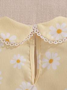 Souflis Souflis Vestido de Bebê Menina Estilo Francês com Estampa de Margarida, Vestido de Princesa Doce com Gola Peter Pan e Mangas Bufantes, Visual Casual Chique para Brincadeiras, Escola e Mais Ocasiões - Amarelo - Visão 5