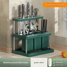SHEIN 1个多功能刀叉架，节省空间的餐具架，带可拆卸接水盘，厨房水槽台面餐具沥水架，绿白筷子架，刀、勺、叉收纳架，适用于厨房、浴室、餐厅，塑料款 - 彩色 - 查看 15