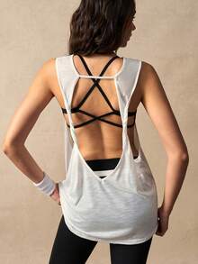 VARSIVA Áo thun cổ chữ V tay ngắn dáng rộng khoét lưng - trắng - Xem 2