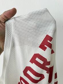 Coolane 女士夏季落肩宽松V领足球球衣T恤，字母印花，情侣同款 - 白色 - 查看 6