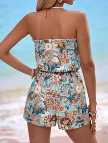 Swim Vcay Nuovo top da donna senza schienale, adatto per uscite estive, stile hawaiano, bohémien, feste in spiaggia, tute con stampe paisley e western, body elasticizzati, adatti per primavera, estate e autunno - Blu - Visualizzare 2