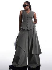 SHEIN EZwear Plus Size Summer Side Tie Strap Single-Breasted Vest - Grey - View 5