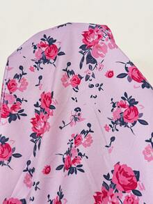 Plussiva Umstandskleid in Große Größen mit Blume Muster, Bindedetail und Volantärmeln - Pink - Übersicht 6