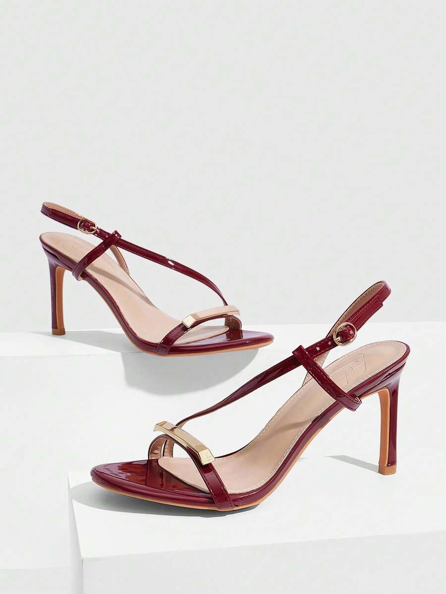 CUCCOO SZL 女士高跟鞋,新款露趾时尚圆头性感气质酒红色百搭细高跟裙,精美欧美风高跟凉鞋夏季鞋履 - 酒紅62 - 查看 1