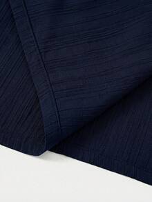 Mellowie Casual Minimalist Dark Blue Plus Size Shirt Suitable For Summer - Navy Blue - View 3