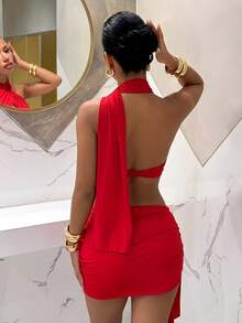 Slaydiva Women's Sexy Backless Mini Dress, Suitable For Beach, Party, Bar, Nightclub,Red Dress - Red - View 4