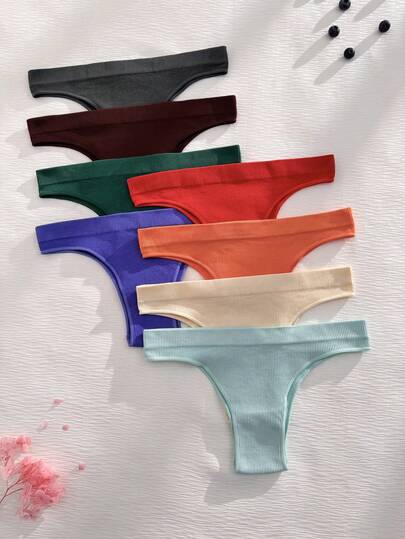 9pcs/Set Seamless Ribbed Colorful Women's Bikini Briefs