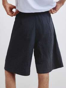 TOKVUE Men's Solid Color Casual Pleated Button Pocket Versatile Shorts - Black - View 3