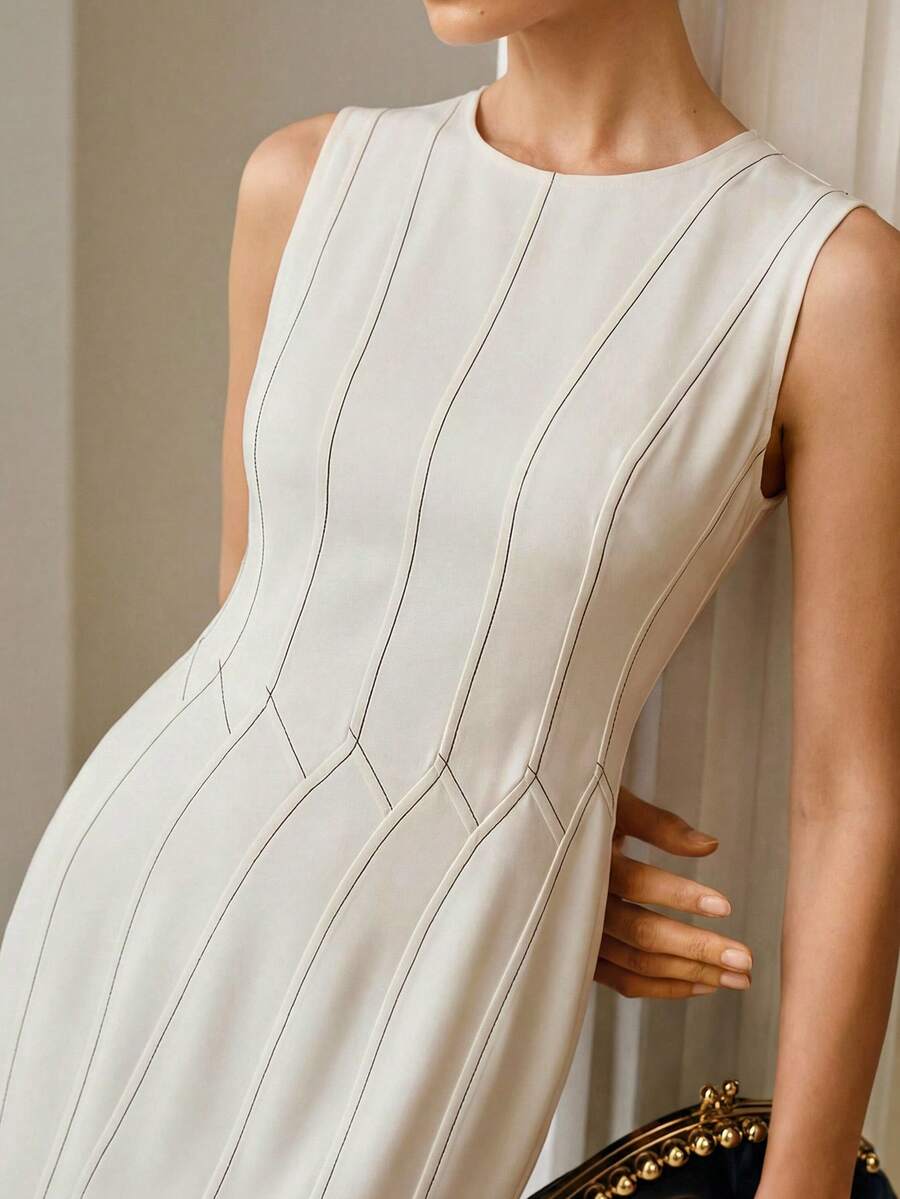 ZEYLAH Đầm Pháp thanh lịch, thiết kế thắt eo, màu trắng dành cho nữ. - Pearl White - Xem 1