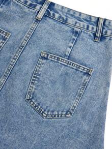 GlowEve Women's Casual Commuter Denim Midi Skirt With Pockets - Light Wash - View 6