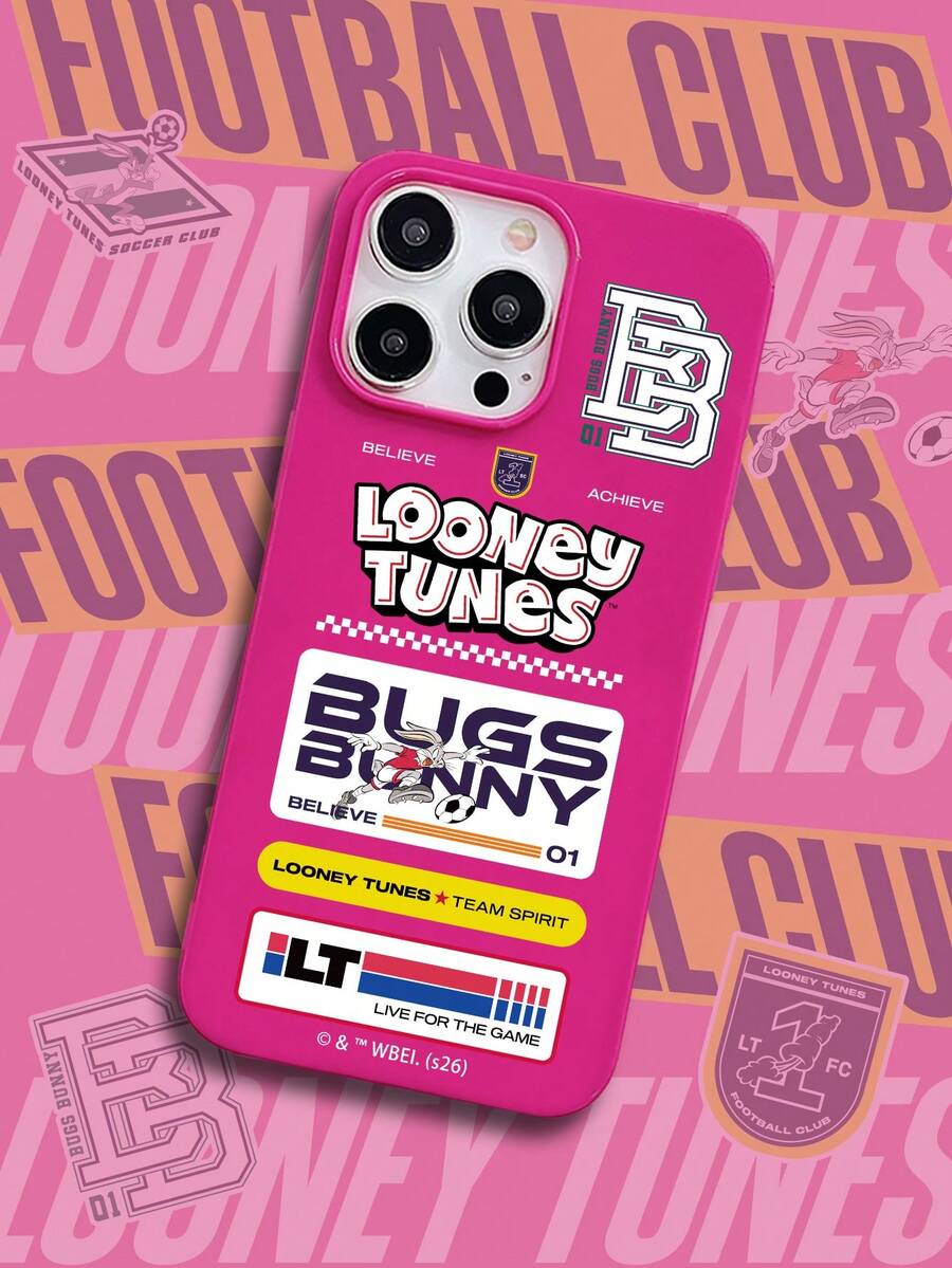 LOONEY TUNES X SHEIN 1个兔八哥橄榄球图案手机壳,亮粉色软TPU防震保护套,复古美式运动风格,可爱卡通图案,是生日、毕业礼物、学生和动漫迷日常通勤的完美之选,兼容iPhone和Galaxy手机,兼容iPhone 17 Pro Max/iPhone 17/iPhone 17e/iPhone 16 Pro Max/Galaxy S25 Ultra,手机配件,快速发货 - 玫紅色 - 查看 1