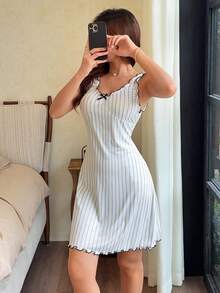 Napfluff Áo ngủ không tay bằng lụa sữa in họa tiết sọc và hoa dành cho nữ, thích hợp cho mùa hè. - Nhiều màu - Xem 6