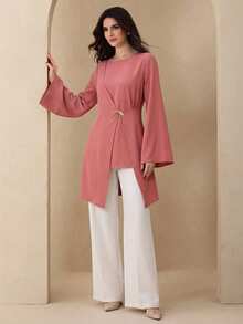 Camisa rosa con hebilla metálica asimétrica - Rosa - Ver 8