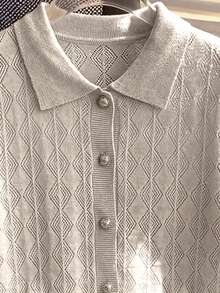 Franclia Women's Hollow Out Short Sleeve Single-Breasted Casual Knit Cardigan - Apricot - View 6