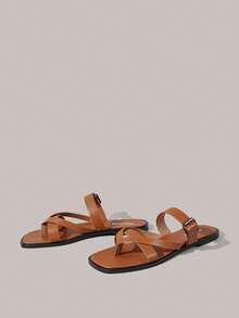 Styleloop Ladies, Buckles, Trim, Flat Sandals - Brown - View 2