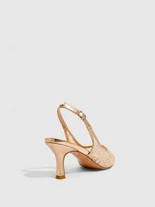 CUCCOO SZL 女士夏季新款刺绣蕾丝尖头猫跟鞋，优雅浪漫杏色蕾丝网面高跟鞋，露跟礼服鞋，婚鞋，约会优雅穿搭，婚礼季晚宴圣诞鞋 - 香檳繡線 - 查看 3