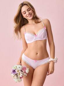Bộ đồ lót ren 2 món cho nữ, Kawaii - Hồng - Xem 6