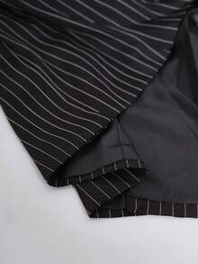 RONVEXI 男士条纹双排扣西装外套一件 - 黑色 - 查看 5