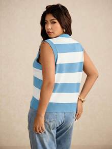Elaquor Plus Size Sleeveless Knitted Sweater Vest, Fashionable For Summer,Business Casual Woman In Fall/Winter - Blue - View 2