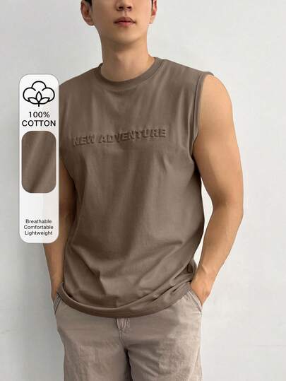 DAZY Áo ba lỗ cổ tròn in nổi đa năng thường ngày cho nam, mùa hè