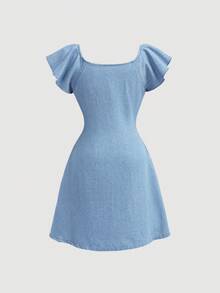 SHEIN Tween Girls Bow Denim Dress - Light Wash - View 5