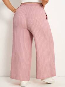 Plussiva Maternity Plus Size Textured Drawstring Waist Pocket Loose Casual Pants, Versatile Daily Wear - Pink - View 4