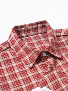 STYNVO 男士图案纽扣格子休闲短裤和衬衫 - 紅色 - 查看 4