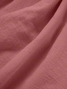 Louniche Đầm sơ mi nữ tay ngắn màu trơn, chất liệu cotton lanh, kiểu dáng thường ngày. - Màu hồng gỉ - Xem 4