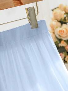 Modelyn 女士中长款松紧腰镂空刺绣半身裙，春夏款 - 淺藍色 - 查看 3