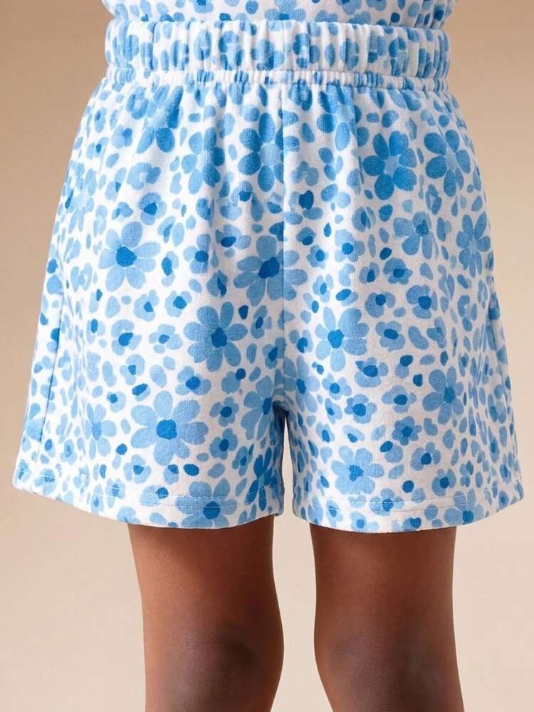 Ensemble coordonné bleu à pois surdimensionné pour filles, haut à manches courtes et shorts assortis, tenue d'été décontractée, pour un port quotidien, mode enfant