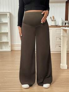 SHEIN Pregnant Women Solid Color Elastic Waist Casual Loose Pants For Daily Wear - Coffee Brown - View 6