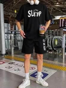 SHEIN 青少年男童返校季黑色字母印花休闲舒适时尚简约百搭柔软面料，适合日常穿着、上学、外出等场合。 - 黑色 - 查看 1