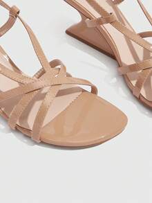 CUCCOO SZL Round Toe Elegant & Versatile Sexy Sparkling Design Block Heel Party Charming Women High Heel Sandals, Suitable For All Seasons Summer Shoes - Apricot - View 3