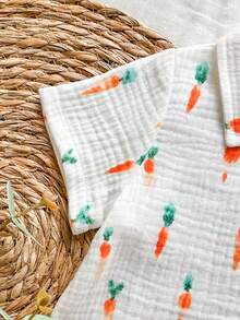 SHEIN Vintaside Kids Baby Boy Carrot Print Short Sleeve Button-Down Shirt And Shorts Set - Orange - View 6