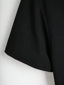 EMERY ROSE “梦想”刺绣圆领休闲短袖T恤，女士粉色上衣 - 黑色 - 查看 4