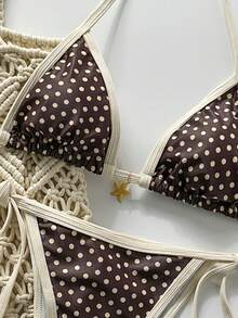 Swim Mod Conjunto de bikini con collar de metal con estampado aleatorio para mujer, accesorios de traje de baño para uso diario, casual, vacaciones, crucero, playa, tomar el sol, vacaciones en Zante, traje de baño, accesorios de bikini, conjunto de bikini a lunares para mujer - Multicolor - Ver 3