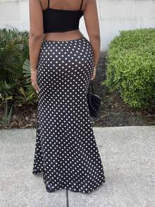 Alexandranx Chân váy nữ dệt kim họa tiết chấm bi dáng đuôi cá, thích hợp mặc hàng ngày. - màu đen - Xem 2