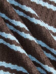 SHEIN ICON Set de 2 piezas con camiseta de polo de cuello holgado a rayas de contraste azul y morado en estilo minimalista casual, y shorts a juego, adecuado para primavera/verano, estilo universitario, temporada deportiva - Multicolor - Ver 12