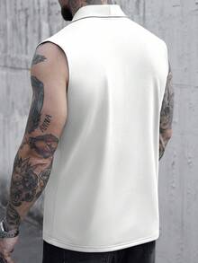 Manfinity CasualCool Men's Solid Color Lapel Neck Sleeveless Minimalist Design Summer Fashion Tank Top - White - View 2