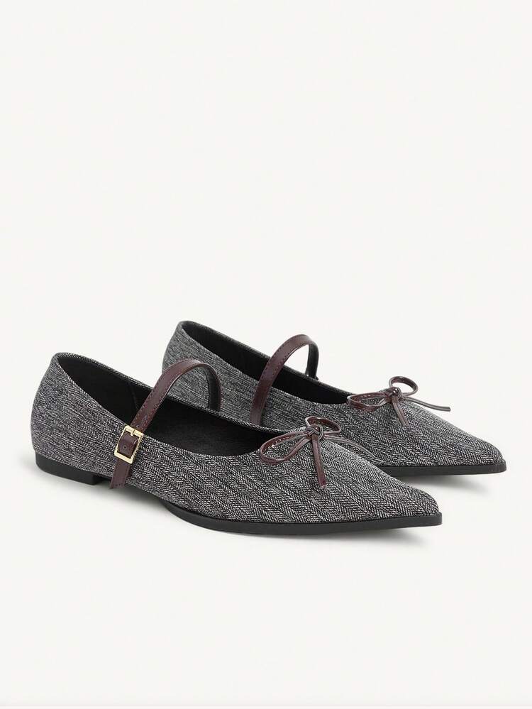 CUCCOO CHICEST Women Shoes New French Gray Bow Shoes Women Pointed Flat Commuting Shoes