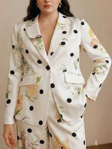 Anewsta Áo blazer nữ cỡ lớn thời trang cao cấp họa tiết chấm bi và hoa, thắt eo, phù hợp cho đi chơi, dự tiệc và các dịp trang trọng. - trắng - Xem 7