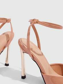 CUCCOO SZL Women Shoes Women's Pointed Stiletto Metal Heel Apricot Back Ankle Strap Temperament Elegant Fashion Sexy Women's High Heels Empty Shoes Suitable For Parties, Parties, Banquets And Other Occasions Women's Shoes - Mirror apricot, electroplated heel - View 3