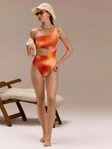 GLOWMODE Chlorine-Resistant Beach To Boardwalk Sun-Protective One-Shoulder Strap Side Cutout High Cut One Piece Swimsuit Swimming Pool Red Orange Sexy - Multicolor - View 8