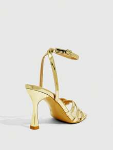 CUCCOO SZL Giày nữ cổ điển, sandal cao gót nữ, sandal quai chéo, gót mỏng, mũi vuông, thích hợp cho tiệc tối, công sở, đi làm, hẹn hò, trang phục gợi cảm. - Vàng - Xem 3
