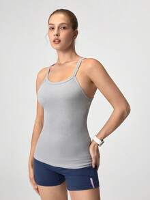 Loungeista Camiseta de tirantes ajustada y corta de unicolor para mujer - Gris - Ver 7