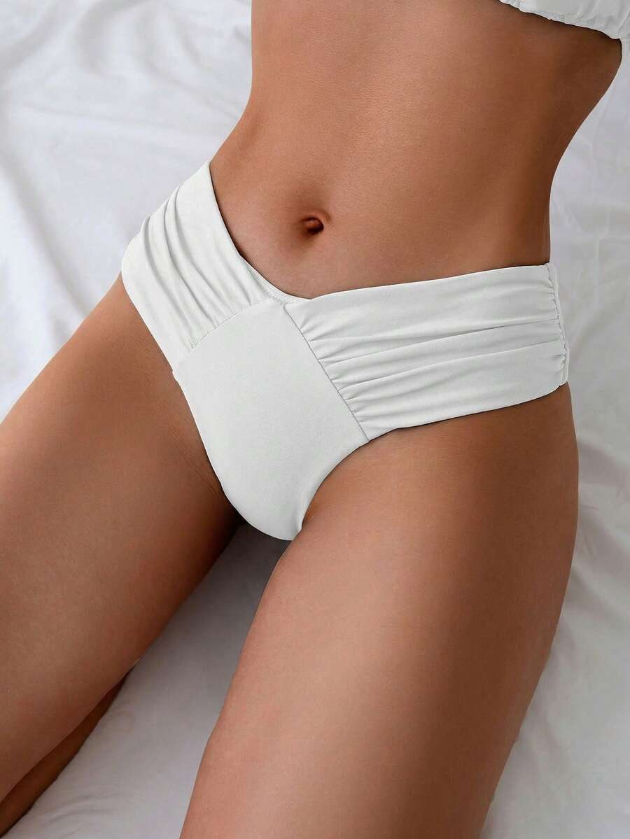 Swim Basics Summer Women's Sexy V-Shape Bikini Bottom, Minimalist & Fashionable For Casual Daily Wear - White - View 1